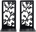 Cherry Blossom Branch Bookends, Set of 2 (1 Pair), Matte Black Metal Book Ends for Shelves, Bookshelf, Desk and Home Library Decor