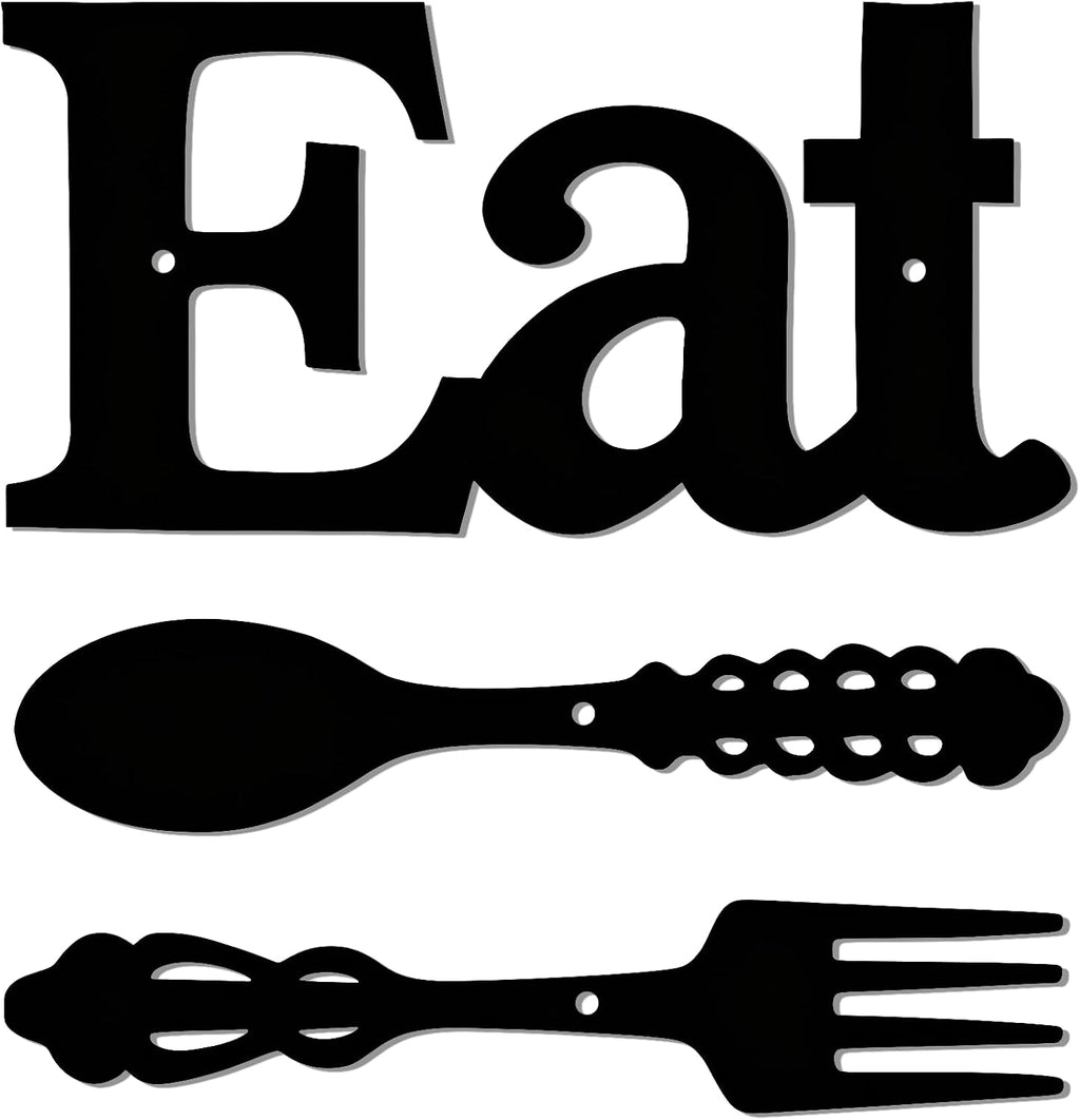DUOOLN Metal Kitchen Eat Signs Wall Decor, Modern Kitchenware Line Art, Rustic Home Hanging Pictures Country Farmhouse Sign For Mardi Gras Easter Dining Room - Black