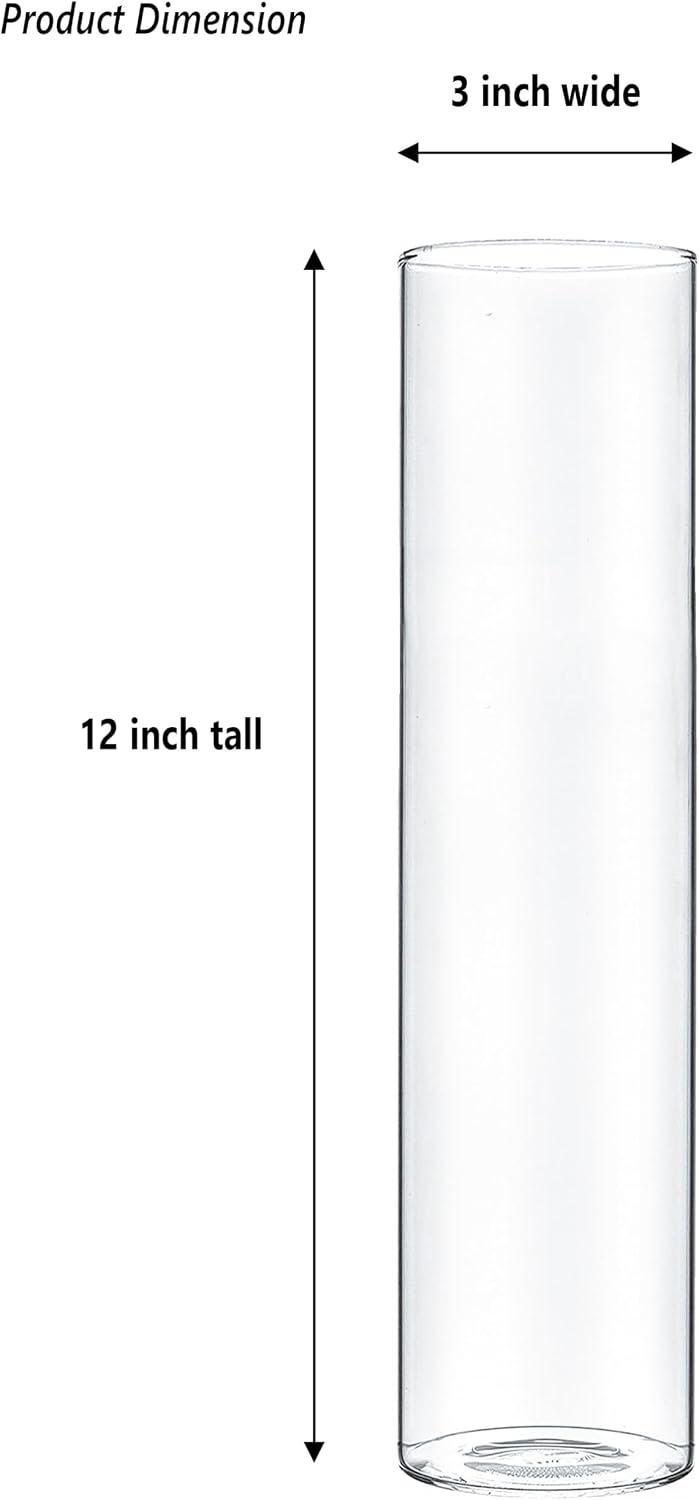 CYS EXCEL Clear Glass Cylinder Flower Vase (H:12" D:3") Hurricane Floating Candle Holder Table Wedding Centerpiece Home Decor