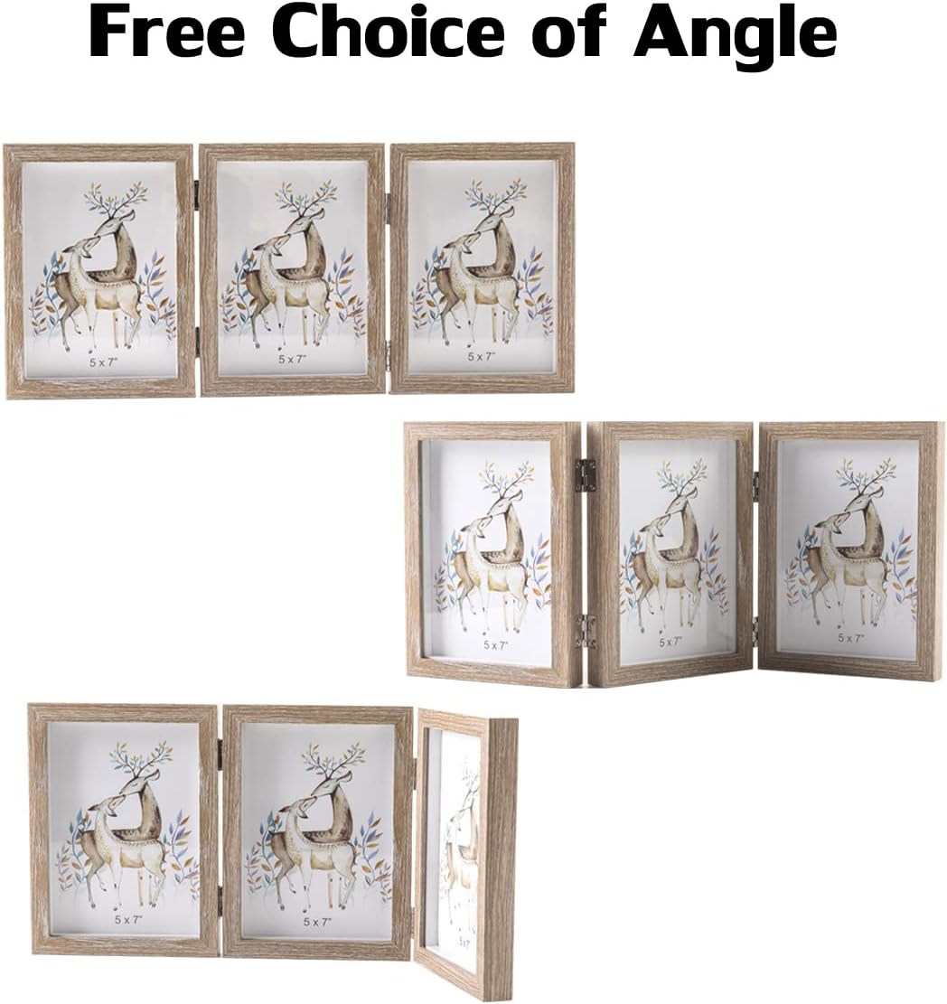 WUTL 4x6 Picture Frame Triple Frame Shadow Box with Glass Front Wood Grain