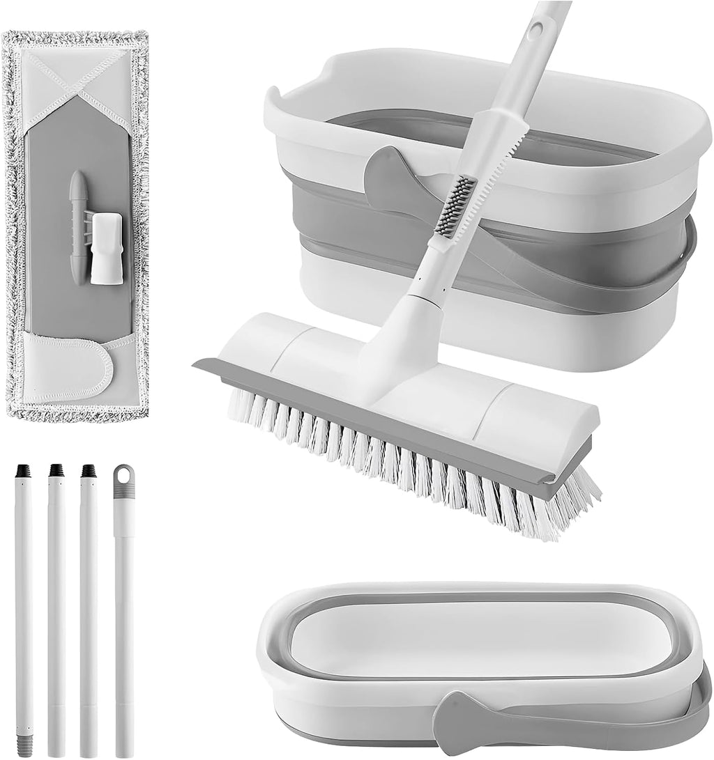 SetSail Collapsible Mop and Bucket Set with Scrub Brush (Gray White)
