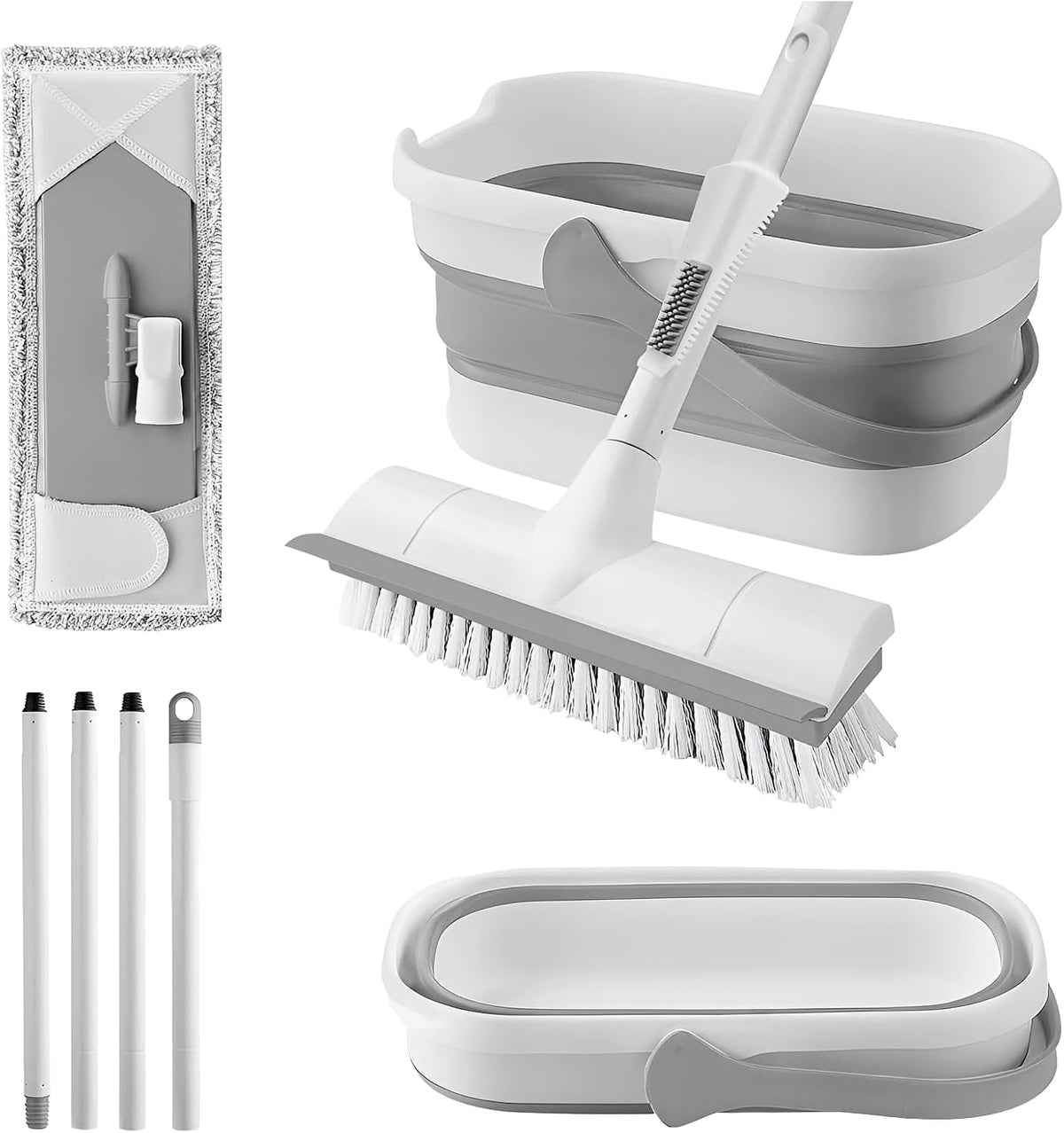 SetSail Collapsible Mop and Bucket Set with Scrub Brush (Gray White)