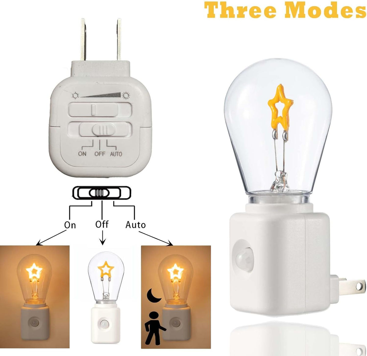 Night Light,Led Night Lights Plug in, Motion Activated Nightlights Bulb Plug into Wall, Warm White, Dusk to Dawn Sensor, Adjustable Brightness 10-100LM, for Bedroom
