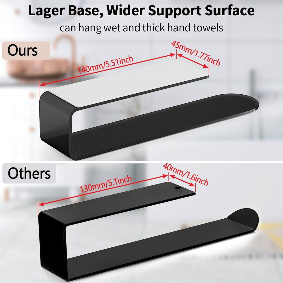 Bethom Adhesive Towel Holder, 8 Inch Hand Towel Racks for Kitchen, Black