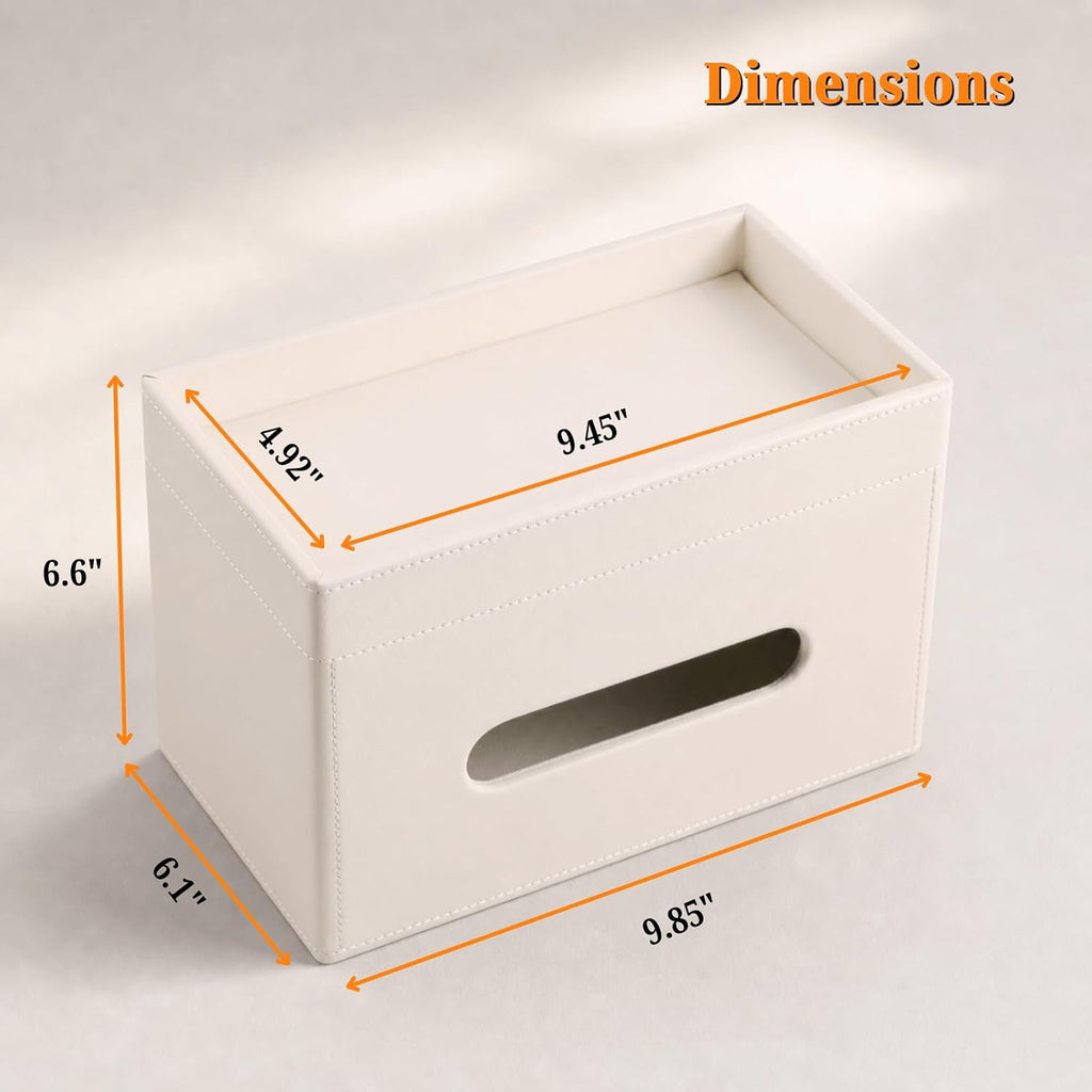 LAMOTI Tissue Box Cover Rectangular with Storage, PU Leather Tissue Holder
