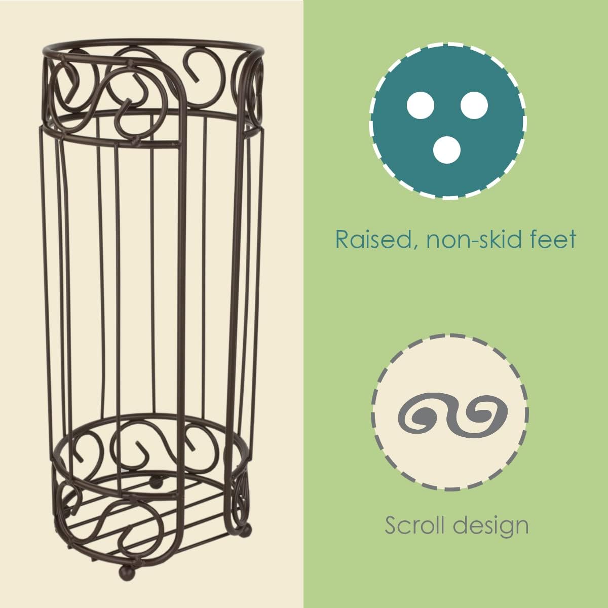 Scroll Design Toilet Paper Holder Stand, (Bronze), By Home Basics | Steel Free-Standing Holder | Bathroom Toilet Paper Holder with Non-Skid Feet