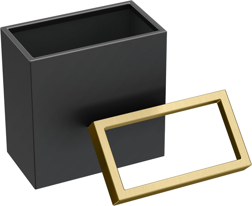 Gatco Small Bathroom Trash Can With Lid, Rectangle 3 Gallon Stainless Steel Wastebasket, Under Sink, Matte Black And Brushed Brass, For Bathroom, Bedroom, Office (1938)