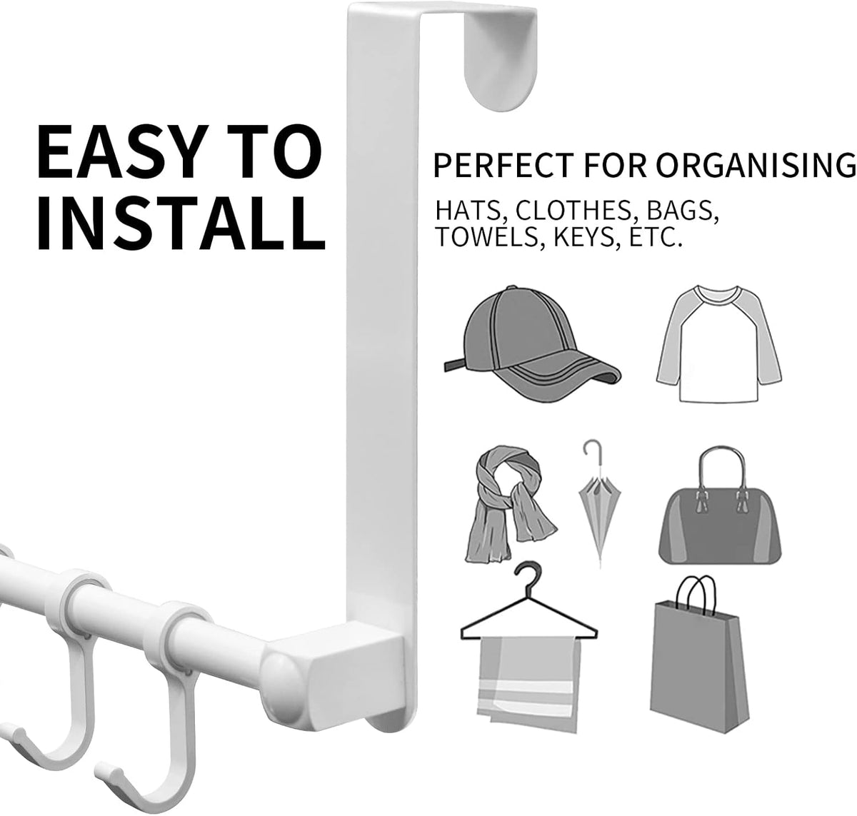 Over The Door Hooks Door Hanger, Moving 6-Hooks Over Door Coat Rack for Hanging, Aluminum Heavy Duty Door Organizer for Towel Robe Hat Bag, Behind Back of Door Bathroom (White)