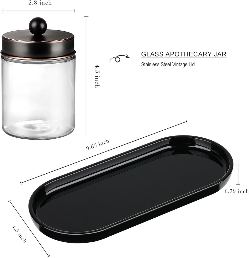SheeChung 3 Pack Glass Apothecary Jars with Acrylic Vanity Tray