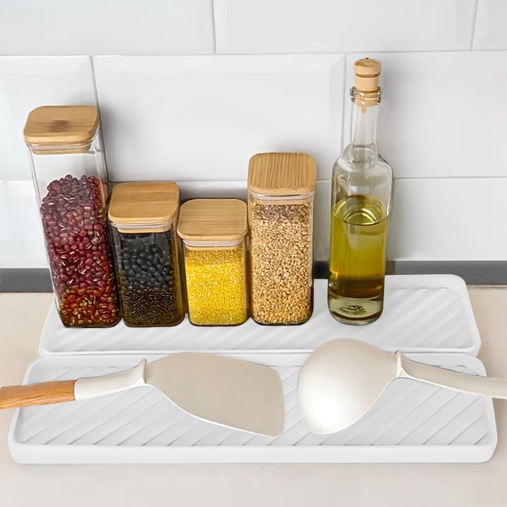 Silicone Organizer Tray for Kitchen Sinks and Bathrooms. Dishwasher-Safe, Non-Slip Countertop Tray, Bathroom Drawer Organizer Trays. Perfect for Makeup & Trinkets (White L 1PC)