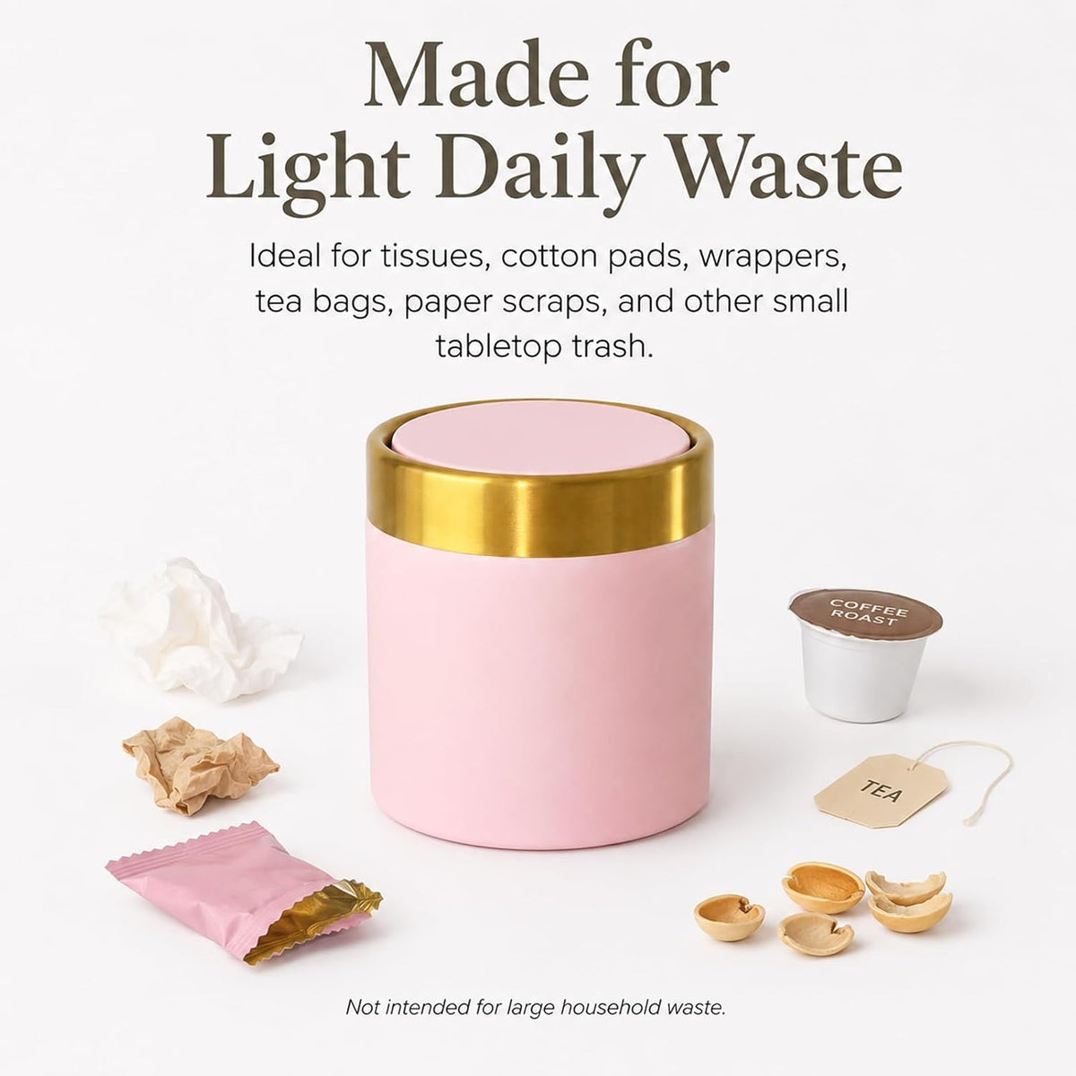 Pink Mini Trash Can with Swing Lid, 0.4 Gal Metal Countertop Bin