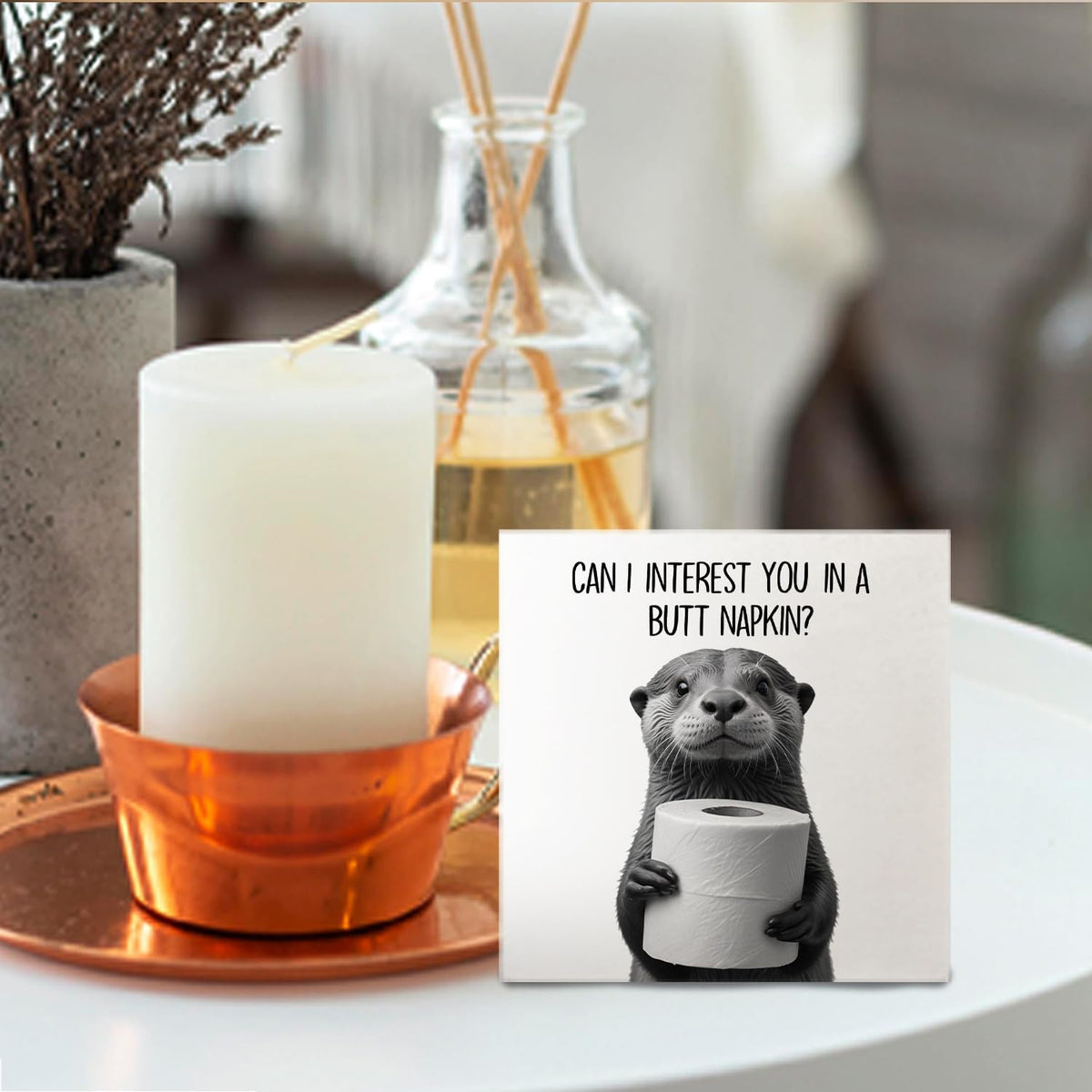 Funny Otter Bathroom Decor - Funny Bathroom Decor, Rustic Otter Wooden Box Signs, 6 X 6 Inches