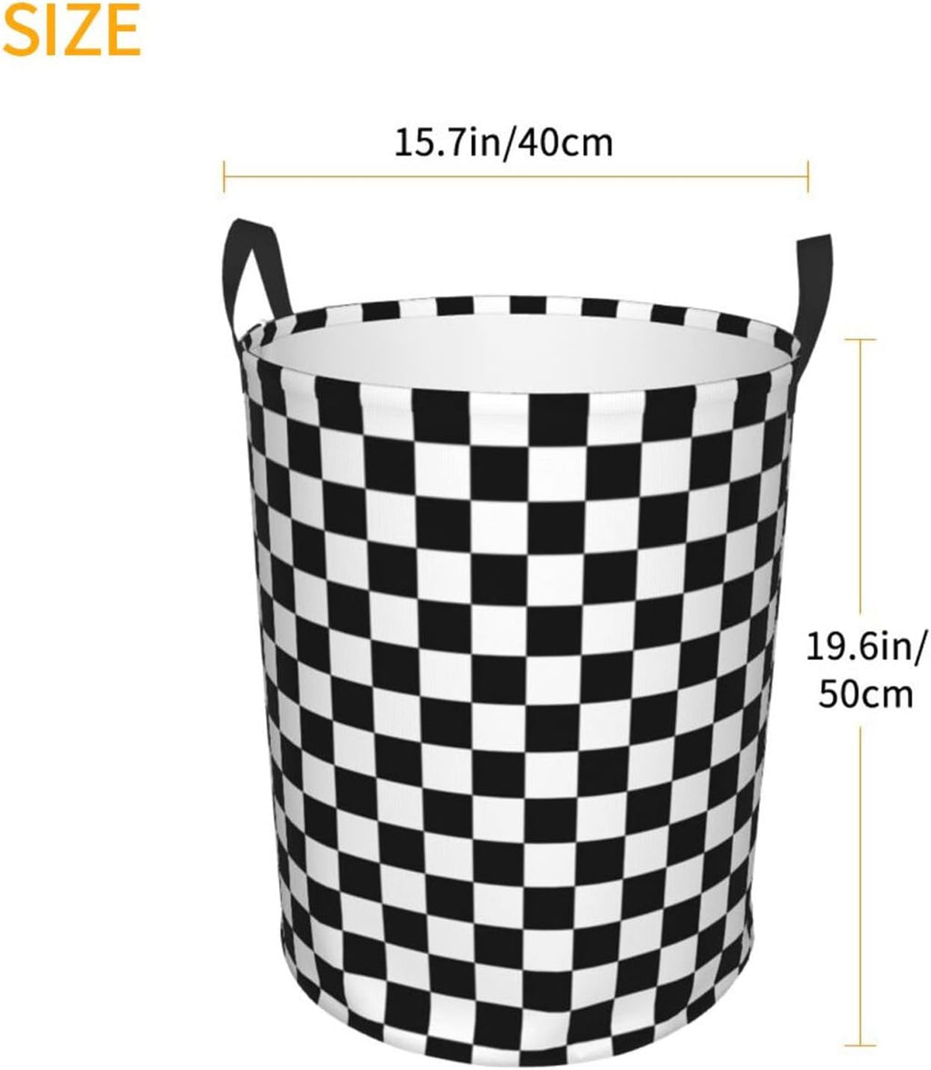 Laundry Basket Black White Checkered Decor - Waterproof Laundry Hamper Race Car Room Decor Collapsible Laundry Baskets With Handles - Toy/Clothes Storage Basket For Home Bedroom Bathroom Decor