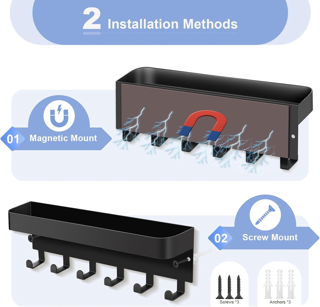 RELBRO Magnetic Key Holder for Fridge, Key Rack with Shelf, Black