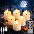 Small Rechargeable Flameless Candles with Remote Timer, 1.5"x2.2" Tea Lights Candles Battery Operated for Anniversary Wedding Centerpiece Table Decor Funeral Halloween Christmas, ivory, 6 Pack