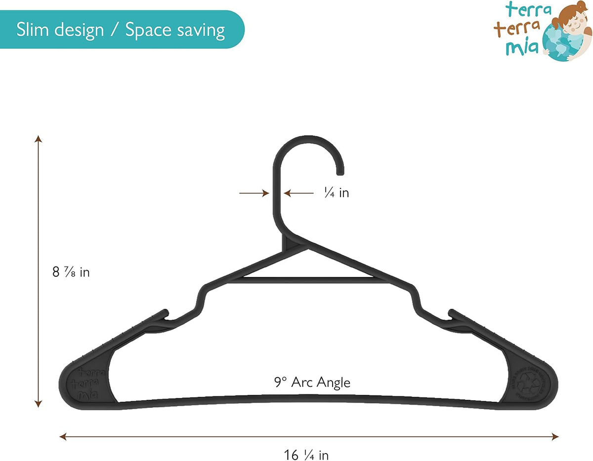 Eco-Friendly Slim Clothing Hangers for Light-Weight (Max 1lb) Clothes Made from 100% Recycled Post Consumer Plastic (Black/Grey, 20 Pack)