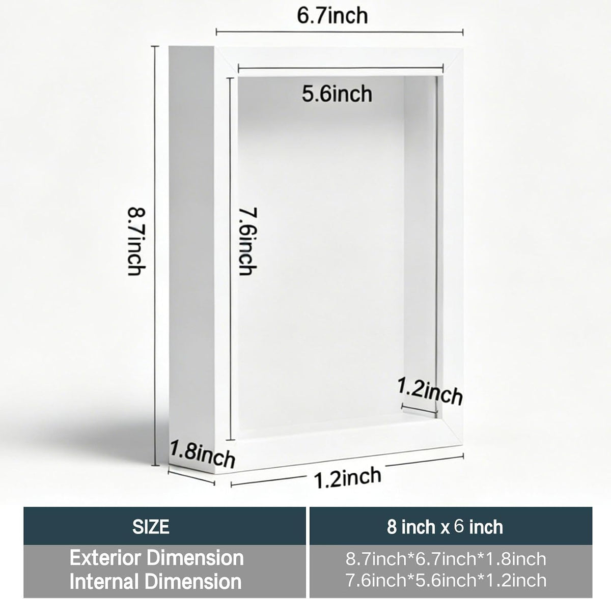 8x6 Shadow Box Frame Display Case, 3D Picture Frame, Display Case Box for Memorabilia, Baby Items, Wedding Memories, Crafts, Tickets and Photos (White)