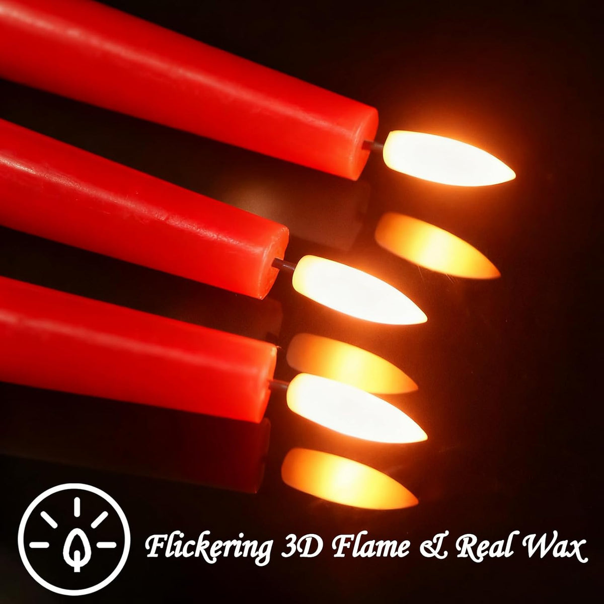 Red Christmas Flameless Taper Candles Battery Operated with Remote Timer