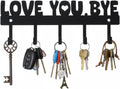 Key Holder Wall Mount, Large 'Love You.Bye' Entryway Organizer with 5 Hooks,Black Metal Key Hanger —No Drill Adhesive for Home Wall Decor