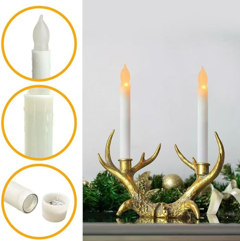 6 Pcs Plastic Flameless Taper Candles with Remote Timer Dimmer, 8.5 inches Taper Candles Battery Operated, Plastic LED with Flickering Flame for Halloween Christmas Church Wedding (Warm Yellow)