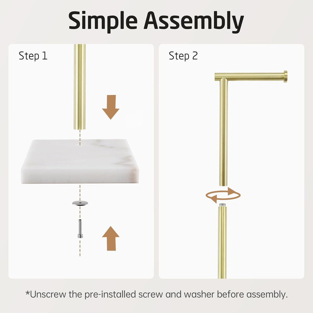 KES Freestanding Toilet Paper Holder, Brushed Gold, Marble Base, SUS304