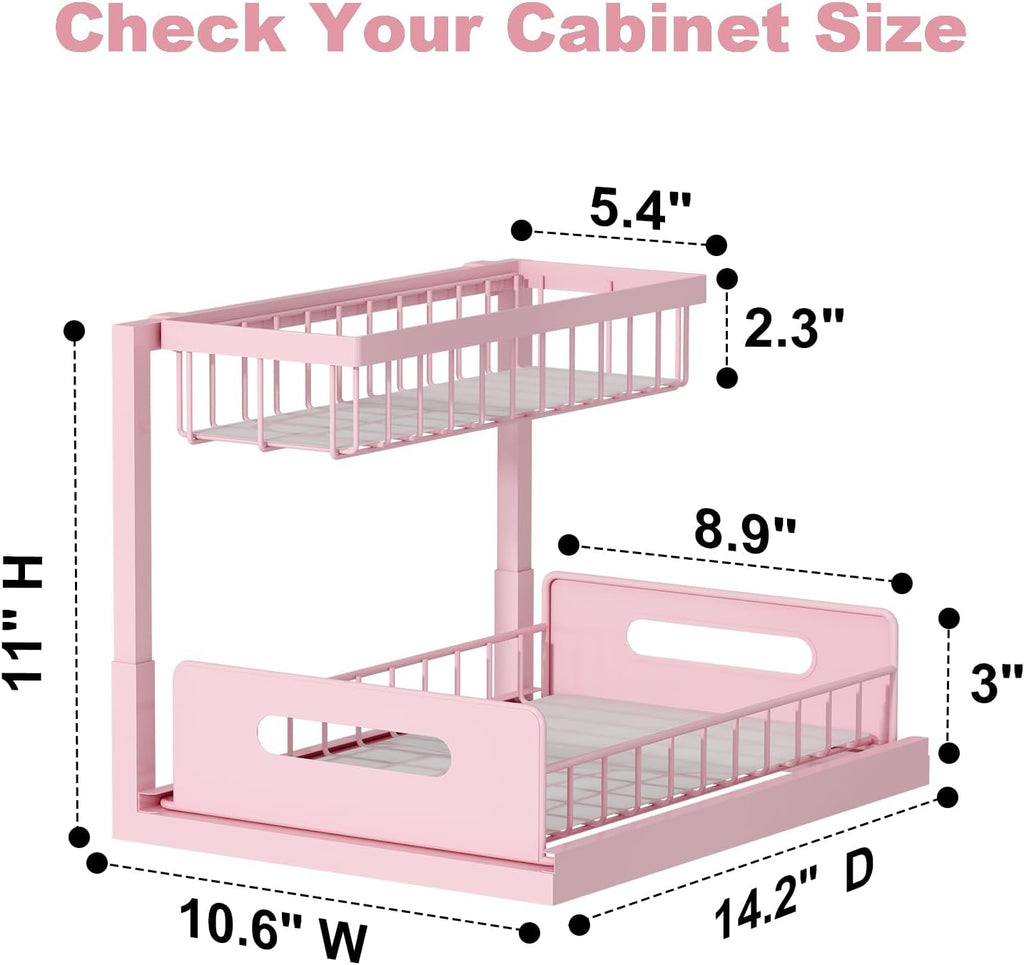 REALINN Pink Under Sink Organizer, 2 Tier Slide-Out Kitchen Cabinet Shelf