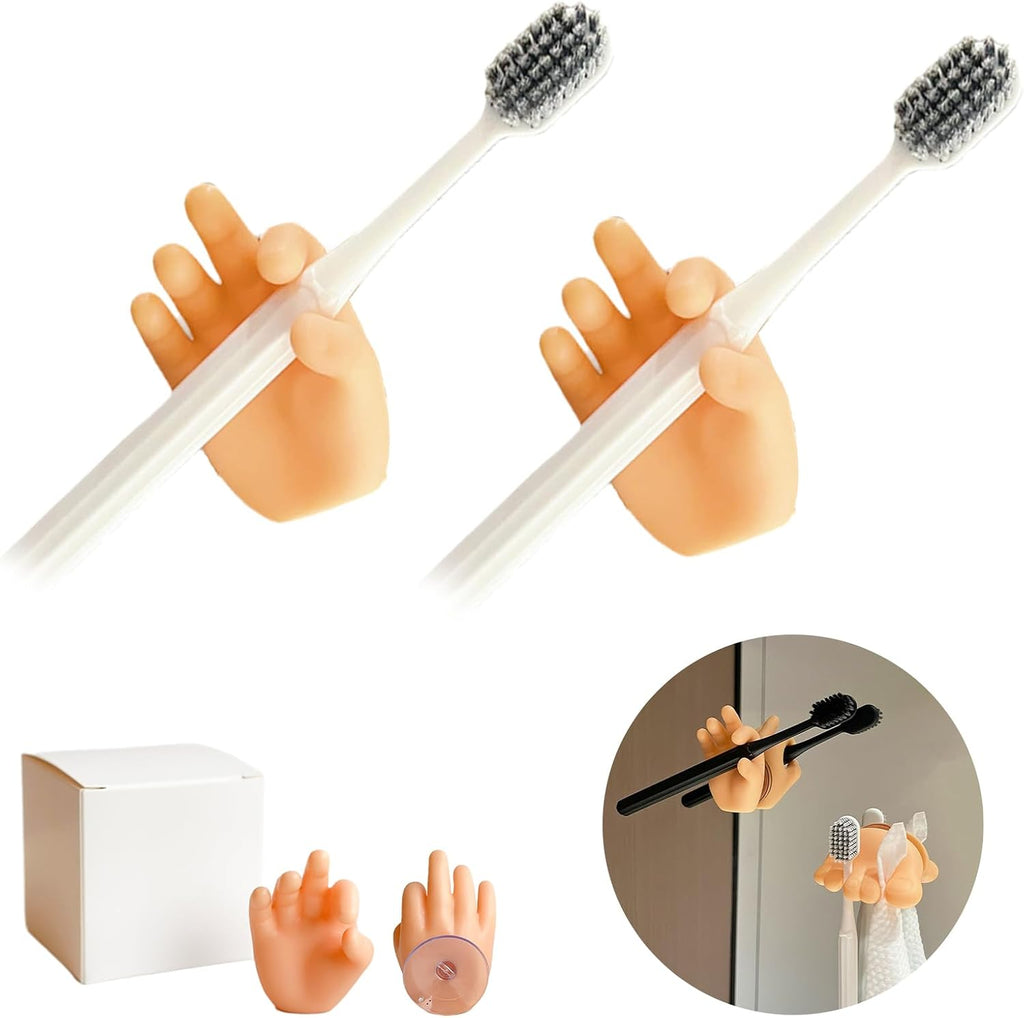 2PCS Cute Hanging Toothbrush Holder, Wall Hanging Utility Suction Hooks, Multi-Function Bathroom Kitchen Decor, Cool Fun Gag Gift Shower Holder for Bathroom Kitchen Living Room (OK Hands)
