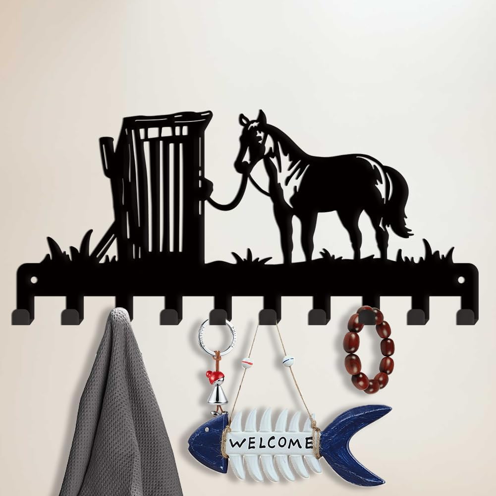 SUPERDANT Horse Key Hooks Animal Metal Key Holder Rack with 10-Hooks Key Hanger Coat Hooks Decor Key Hanging Home Storage Hooks for Dog Leash Entryway Hallway Kitchen Bathroom Toilet