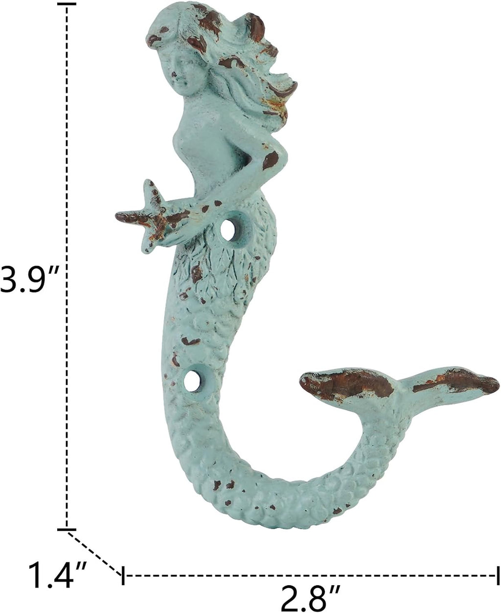 SOFFEE DESIGN 2PCS Green Mermaid Side Profile Hooks, Beach Themed Towel Hangers for Bathroom Room Decor
