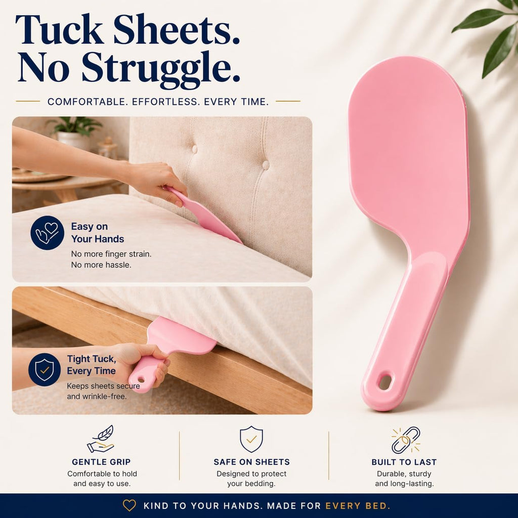 Bed Sheet Holders for Corners 4-Pack Lock Fitted Sheet Holder Set with Sheet Straps & Easy Tucker Tool, Universal Bed Sheet Clips for All Mattress Sizes, Non-Slip ABS, White