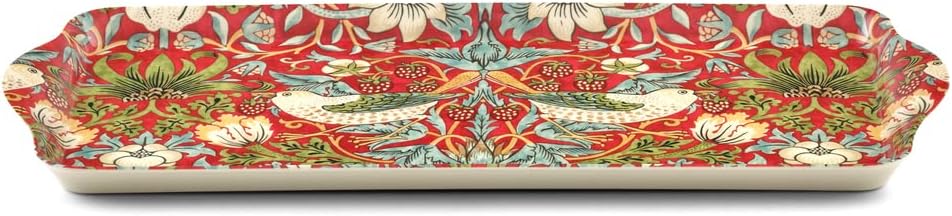Pimpernel Morris & Co Strawberry Thief Sandwich Tray with Handles, Red - Decorative Melamine Serving Tray for Afternoon Tea, Coffee Table Display, Garden Party Entertaining, Cheese Board, Gifting