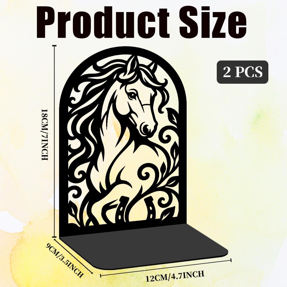 1 Pairs Metal Bookends, Galloping Horse Design Heavy Duty Black Book Support, Modern Creative Non-Skid Books Organiser for Shelves Bookshelf Office Home Decor, Bookworms Gift