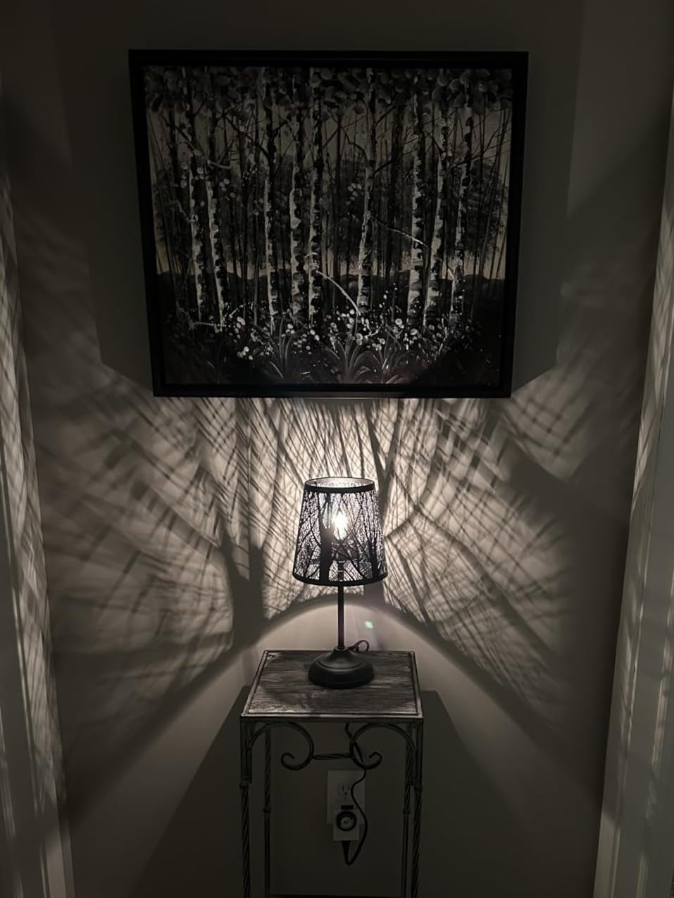 Black Metal Shadow Lamp, Tree Shadow Projection, Vintage Table Lamp Switch