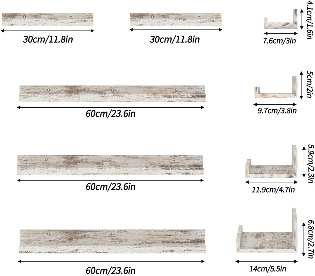 Giftgarden 24 Inch Wall Mounted Floating Shelves Set of 5, Distressed White Wood Wall Shelves for Bathroom, Bedroom, Kitchen, Living Room Storage and Decoration, Rustic Wooden Picture Ledge
