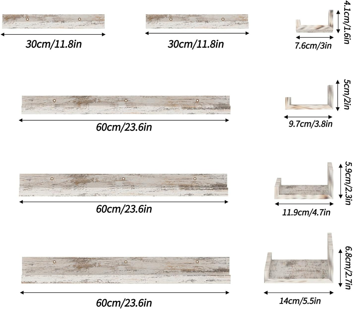 Giftgarden 24 Inch Wall Mounted Floating Shelves Set of 5, Distressed White Wood Wall Shelves for Bathroom, Bedroom, Kitchen, Living Room Storage and Decoration, Rustic Wooden Picture Ledge