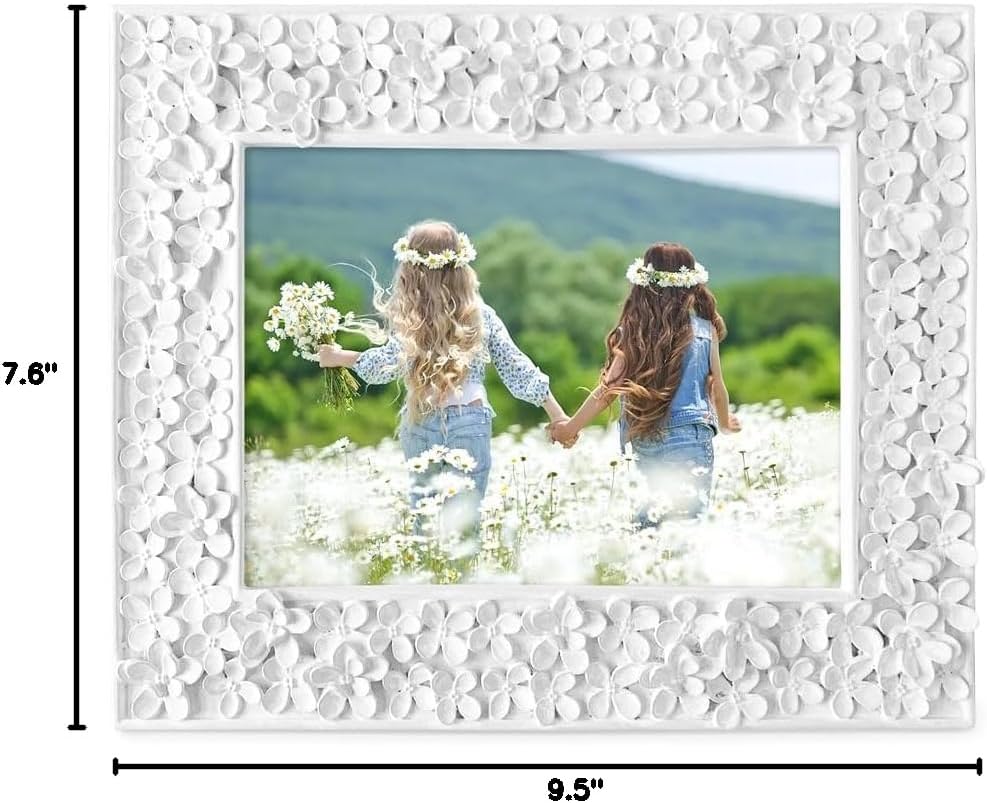 Isaac Jacobs 5x7 White Flower Textured Hand-Crafted Resin Picture Frame