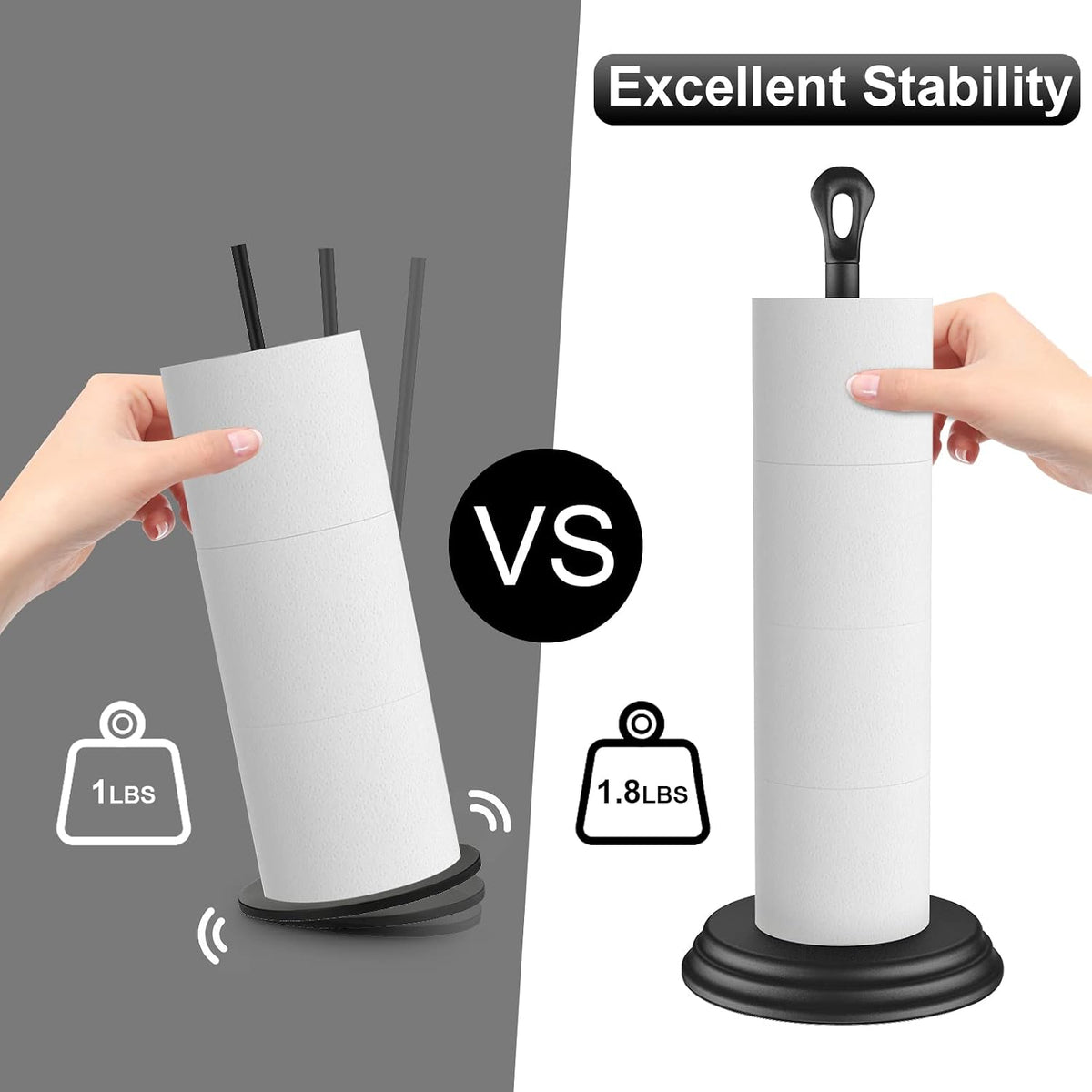 KASUNTO Toilet Paper Holder with Rustproof, Metal Free Standing Toilet Paper Stand Storage for Bathroom, Tissue Paper Roll Holder for Bathroom Accessories (Black)
