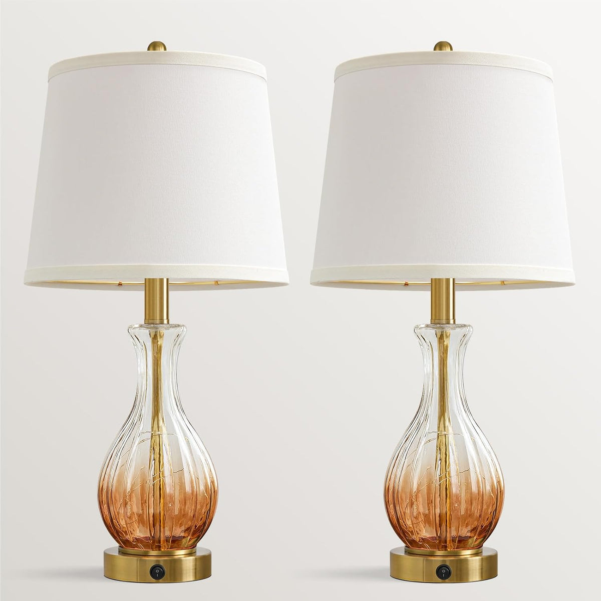Oneach 22" Amber Glass Table Lamps with Fairy Light for Bedroom Nightstands