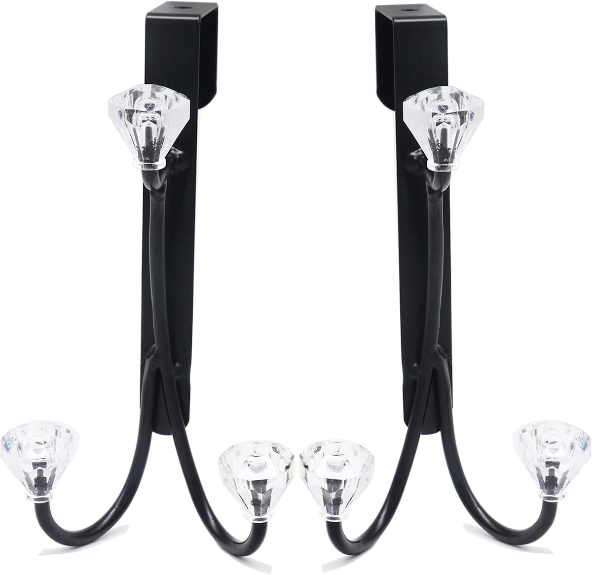 Over The Door Hook, Door Hanger Hook 3 Diamonds Hangers with Sturdy Metal for Hanging Clothes, Towels, Coats, Bags, Hats (Black 2 Pack)