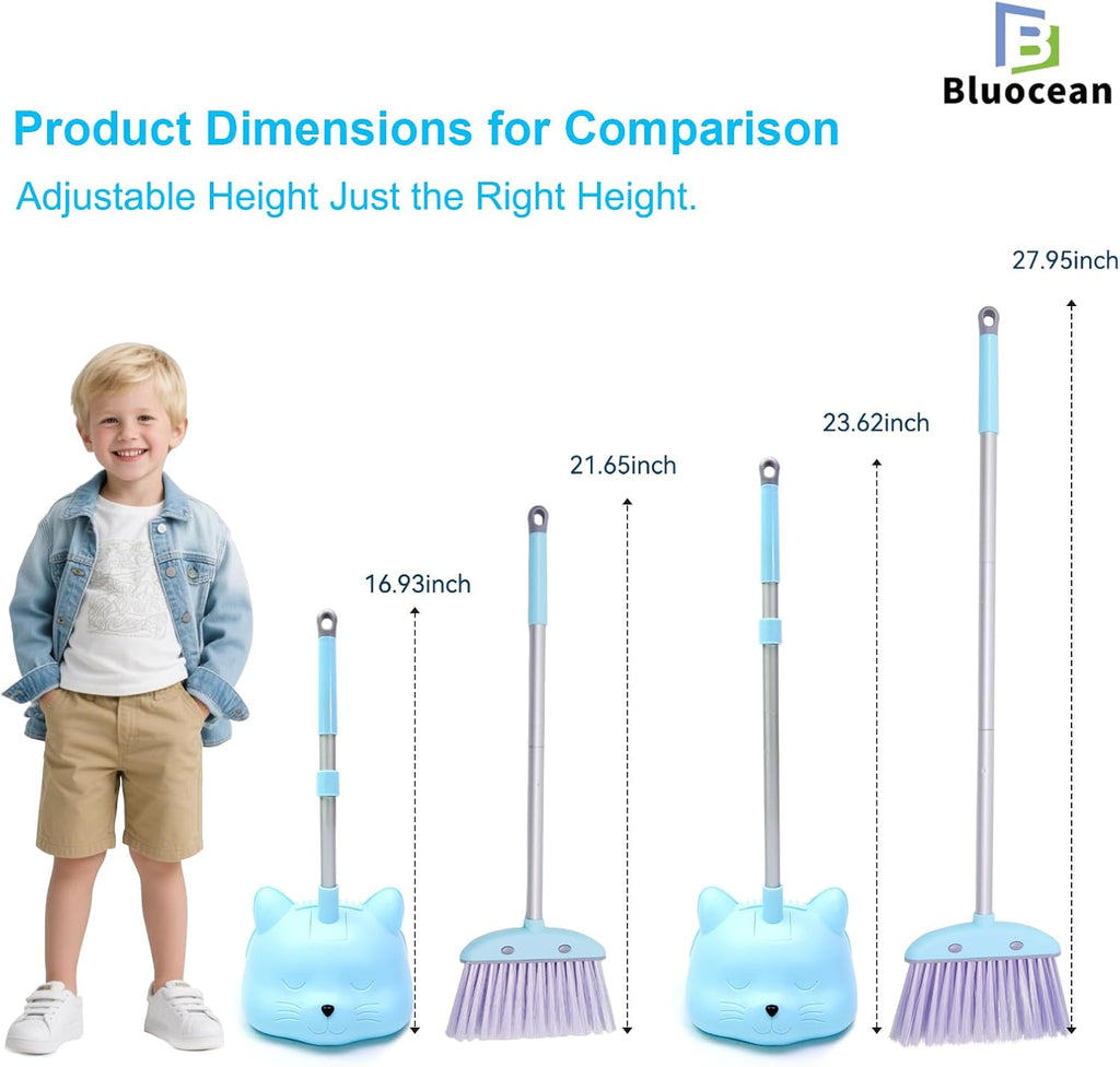 28'' Kids Mini Broom and Dustpan - Toddler Cleaning Toy Set, Toddler Household Helper, Parent-Child Interactive Play Cleaning Tool, Cute Cartoon Design, Small Safe Corner Broom (Blue)