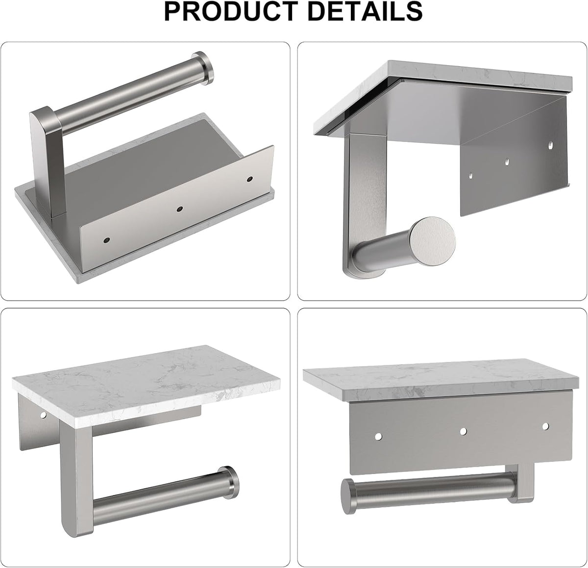 Brushed Nickel Toilet Paper Holder with Marble Shelf Tissue Roll Holder