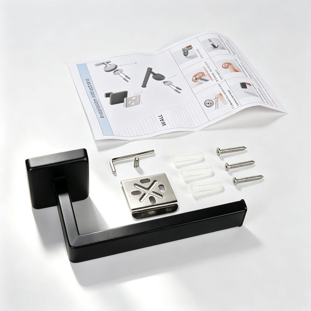 TocTen Toilet Paper Holder-Bathroom Tissue Holder Fit Big Roll Paper, Made of Thicken SUS 304 Stainless Steel, Square Paper Roll Holder Wall Mount Suitable for Bathroom, Kitchen, Office (Black, 6.5)