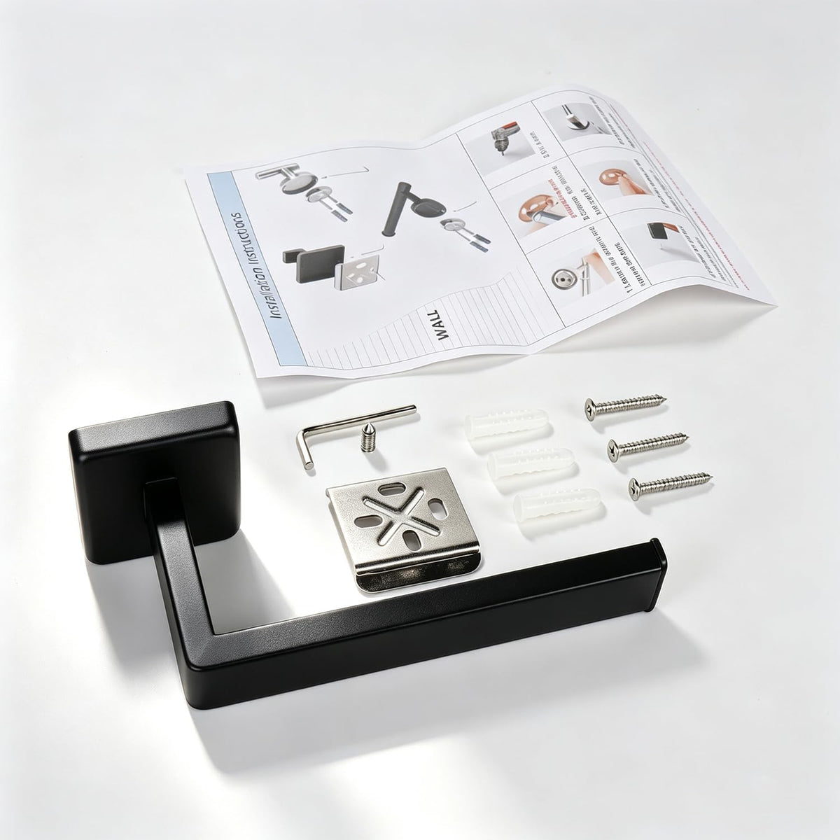 TocTen Toilet Paper Holder-Bathroom Tissue Holder Fit Big Roll Paper, Made of Thicken SUS 304 Stainless Steel, Square Paper Roll Holder Wall Mount Suitable for Bathroom, Kitchen, Office (Black, 6.5)