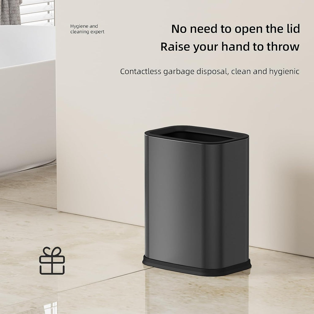 2.6 Gal Black Bathroom Trash Can,Metal Waste Baskets with Removable Inner Bucket,Small Office Garbage Can
