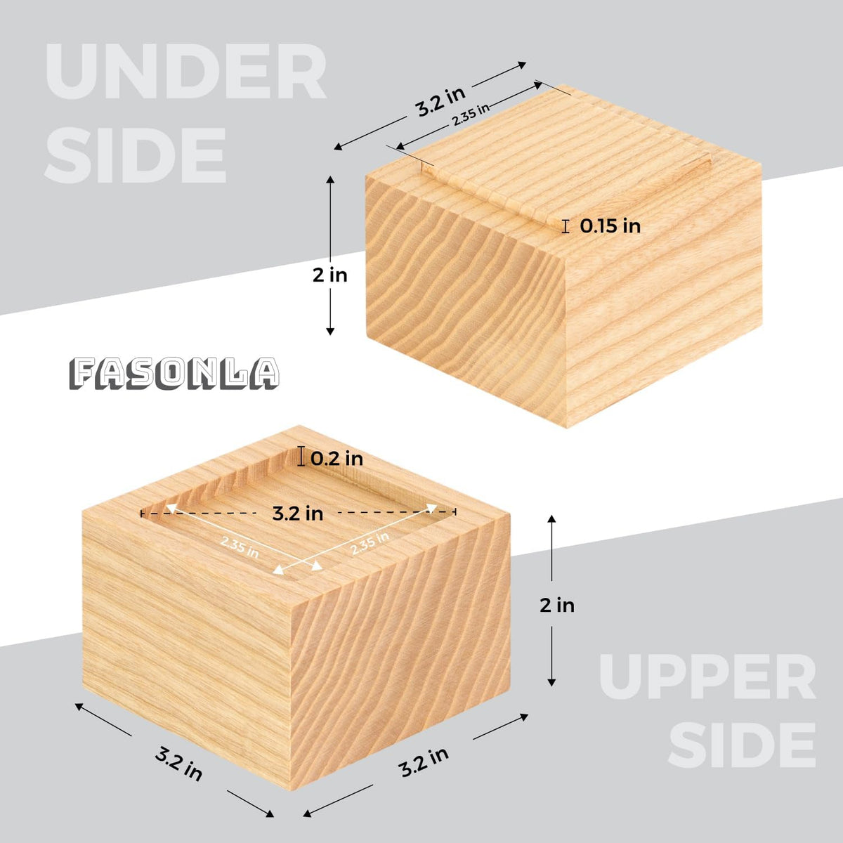FASONLA Bed Risers (Set of 4) - Oak Solid Wood Furniture Risers Lifts Height 2" with Non-Slip Recessed Hole (4pcs-2" Height-Natural Color)