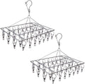 2 Pack Stainless Steel Sock Drying Rack with 72 Clips, Swivel Wind-Proof Hook Clothes Hanger Dryer for Sock, Underwear, Bra, Laundry Accessories