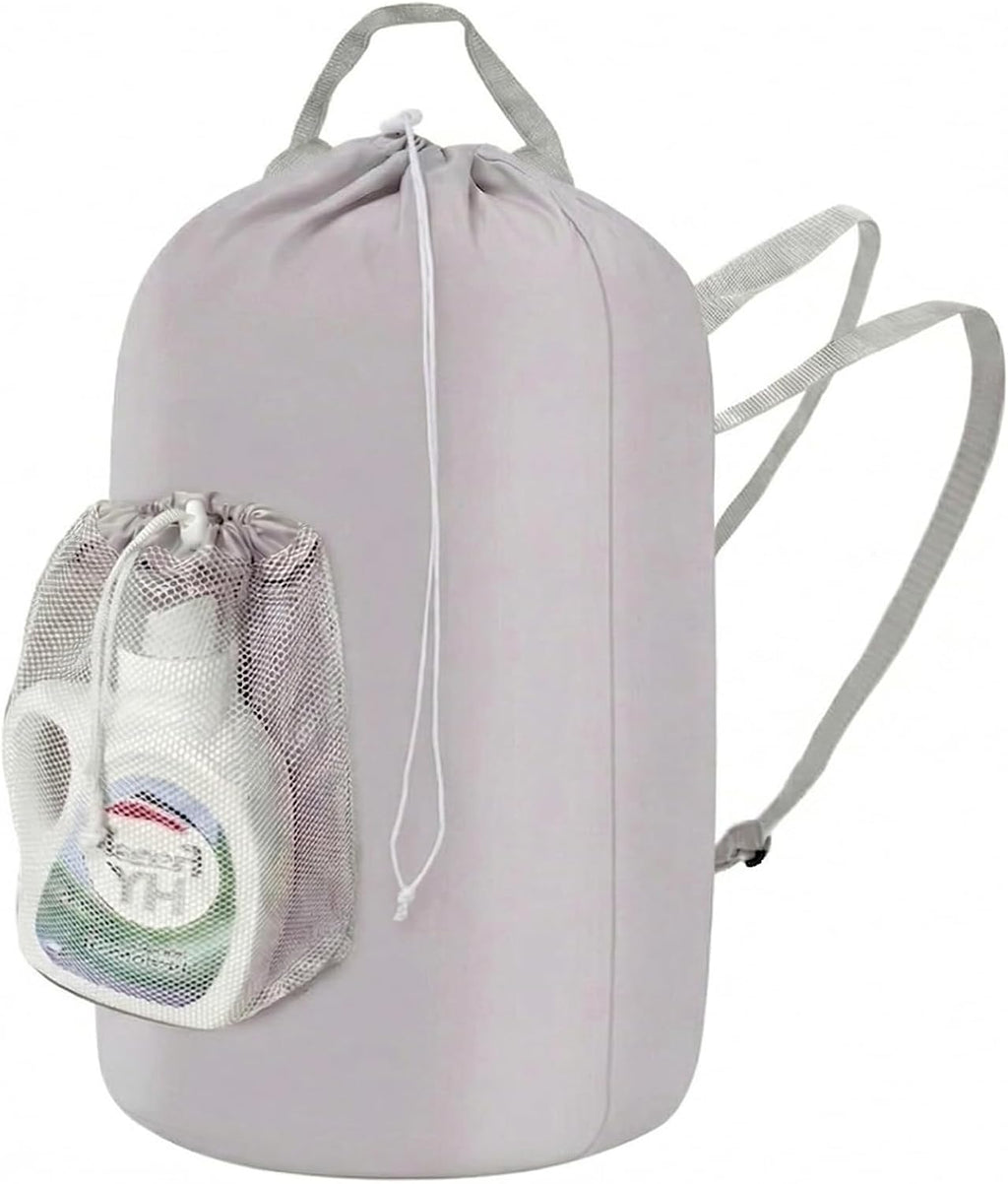 WOOHA 95L Backpack Travel Laundry Bag with Shoulder Straps and Mesh - Durable Polyester Laundry Hampers for Travel, Apartments, Laundromats and Universities (Grey)