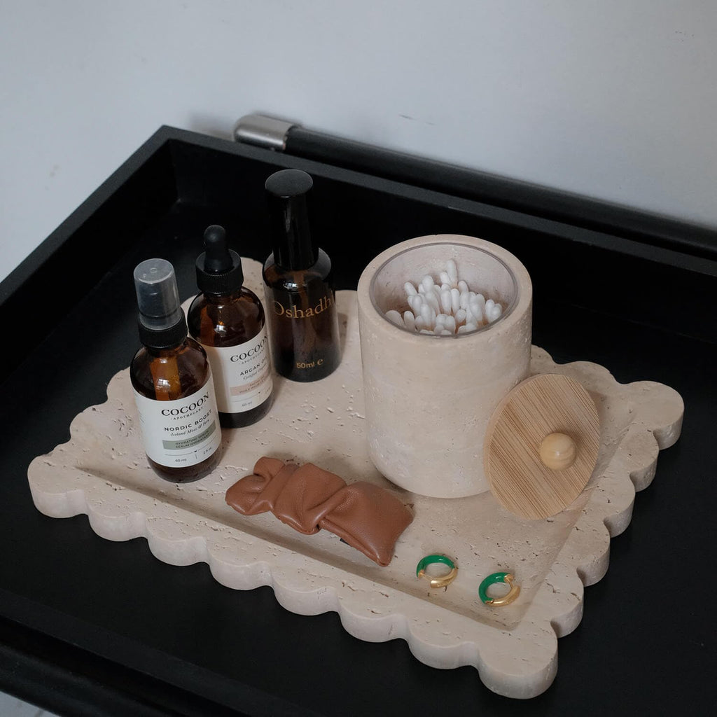 Travertine Qtip Holder Dispenser Container Bathroom Vanity Organizer