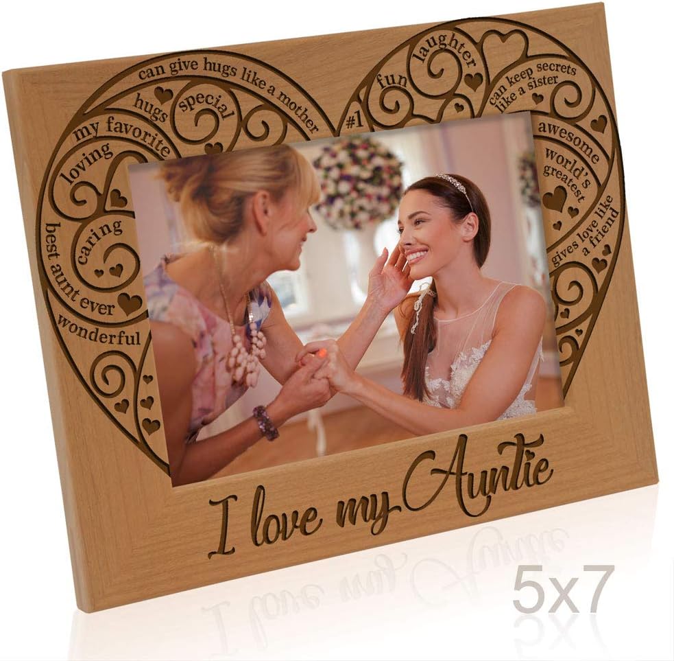 KATE POSH I Love my Auntie Picture Frame, Best Aunt Ever, Engraved Natural Wood Picture Frame (5x7 - Horizontal)
