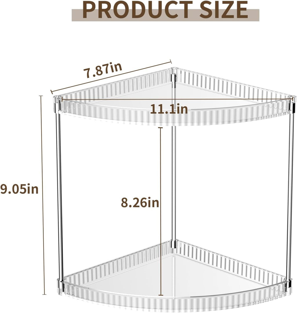2 Tier Corner Bathroom Counter Organizer, Clear Vanity Makeup Storage Shelf